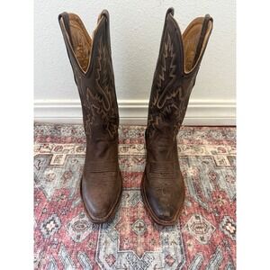 Old West Leather Western Cowboy Boots Brown Embroidered Square Toe Women sz 6.5